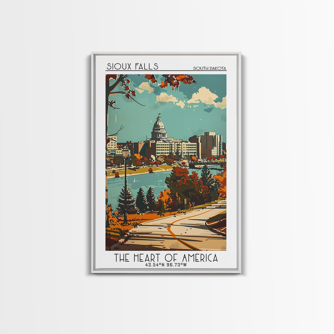 Sioux Falls South Dakota Travel Poster, Canvas Print, City Travel Poster, Travel Wall Decor, Retro Travel Print, Retro Travel Poster