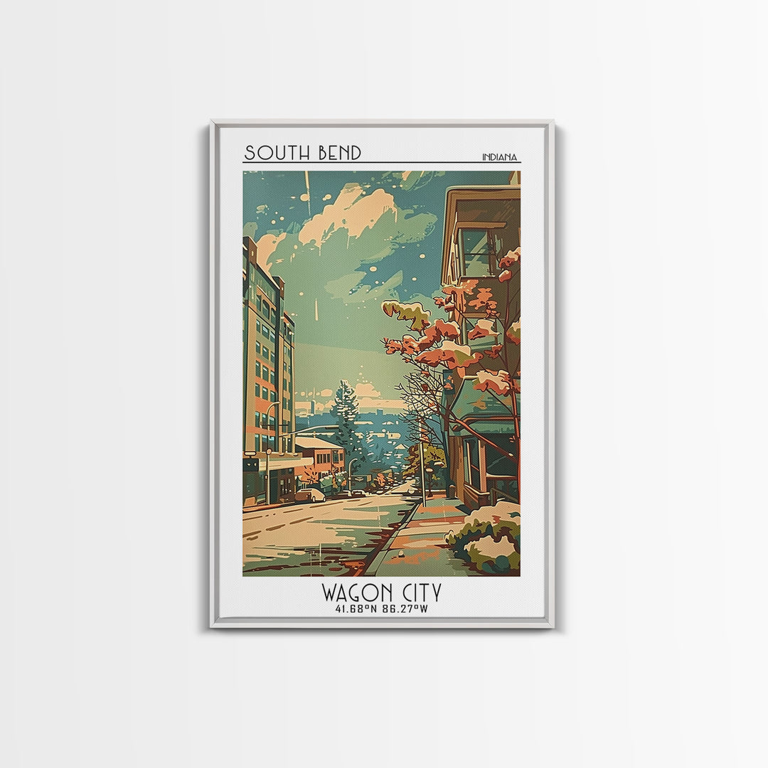 South Bend Indiana Travel Poster, Framed Canvas Print, Poster Print, Travel Wall Art, Travel Decor, City Art Print, Gallery Wall Set