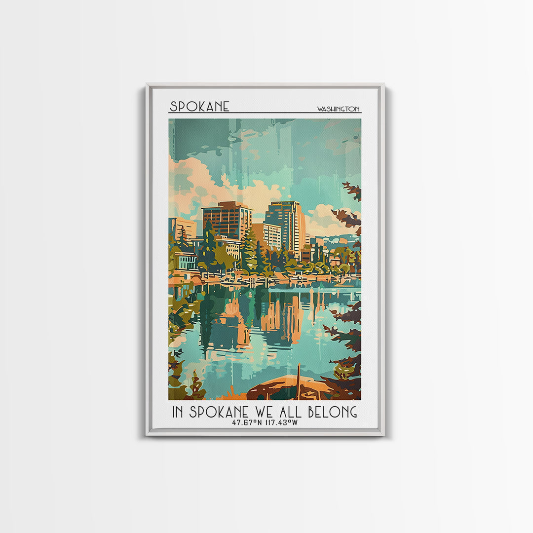 Spokane Washington Travel Poster, Framed Canvas Print, Poster Print, Travel Wall Art, Home Decor, City Illustration, Wanderlust Gift