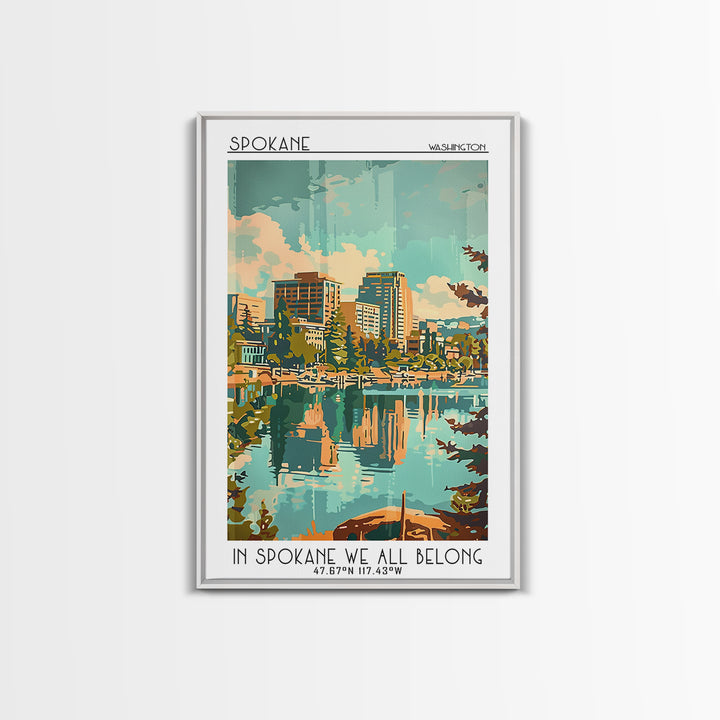 Spokane Washington Travel Poster, Framed Canvas Print, Poster Print, Travel Wall Art, Home Decor, City Illustration, Wanderlust Gift
