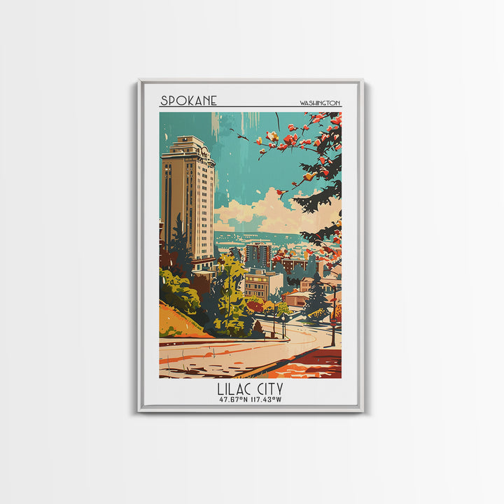 Spokane Washington Travel Poster, Framed Canvas Print, Travel Prints, Landscape Art, Travel Art Print, Wanderlust Gift, Travel Print