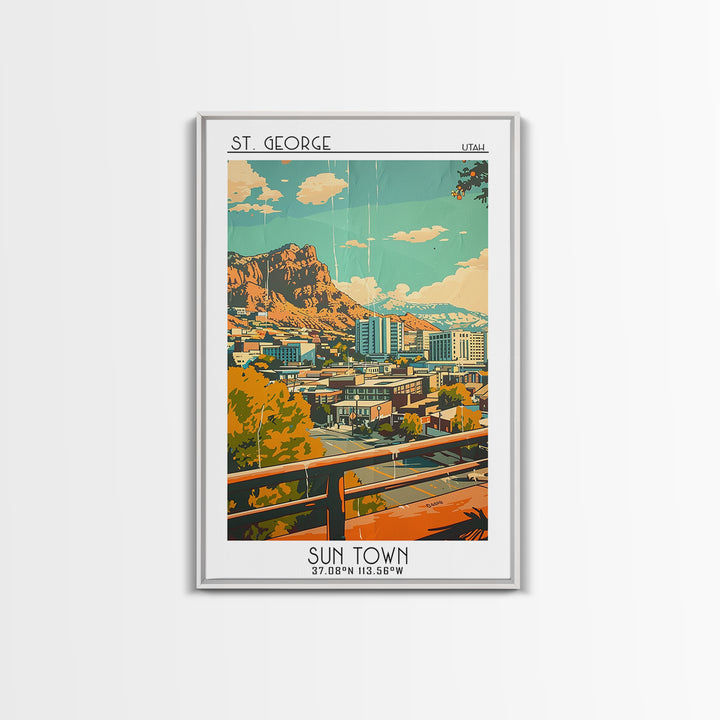 St George Utah Travel Poster, Framed Canvas Print, Travel Wall Art, City Wall Art, Poster Print, City Travel Poster, Vintage Posters