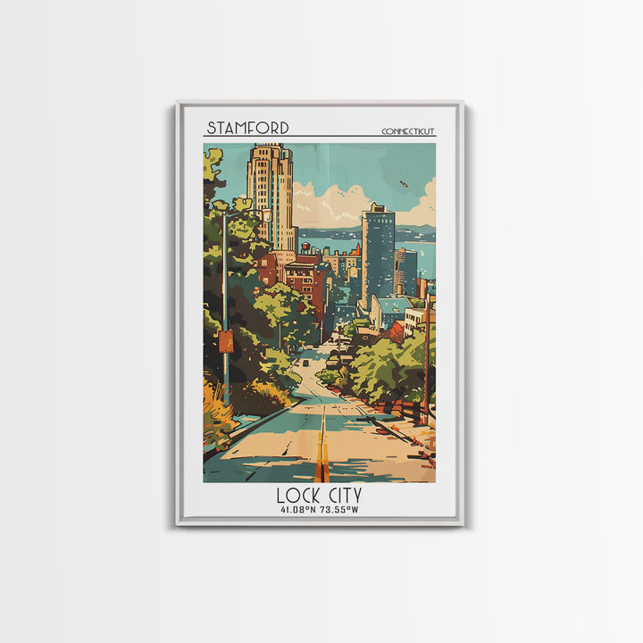 Stamford Connecticut Travel Poster, Canvas Print, City Travel Poster, Travel Wall Art, Retro Wall Art, Wall Art, Retro Travel Poster