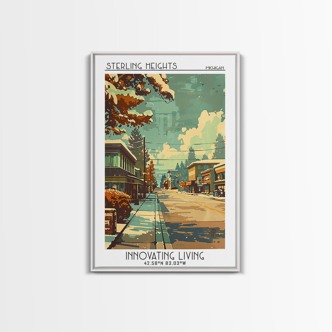 Sterling Heights Michigan Travel Poster, Framed Canvas Print, Travel Wall Decor, Minimalist Poster, Gallery Wall Set, Travel Posters