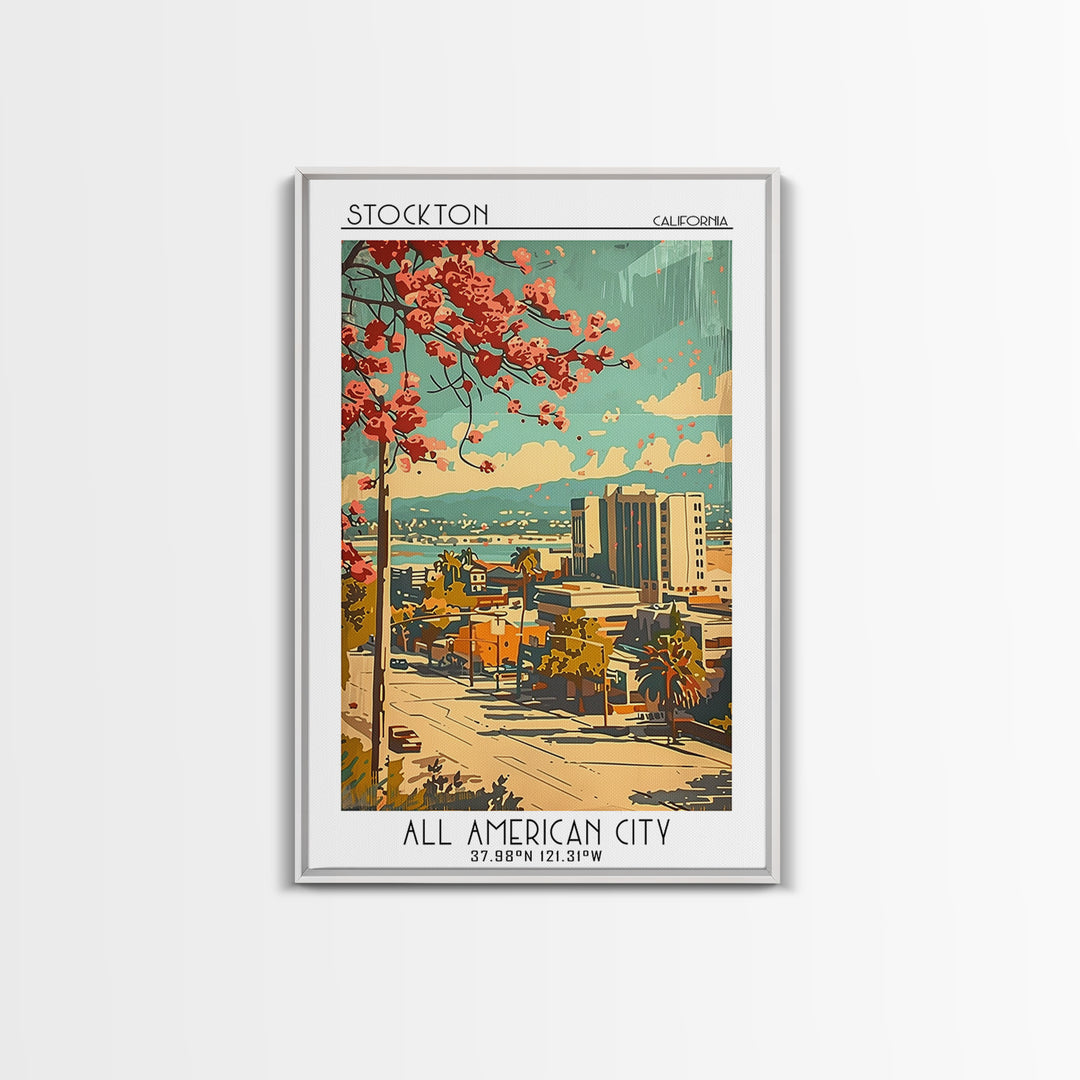 Stockton Travel Poster, Framed Canvas Print, City Travel Poster, Travel Wall Art, Wall Art, Travel Decor, Poster Art, Travel Posters