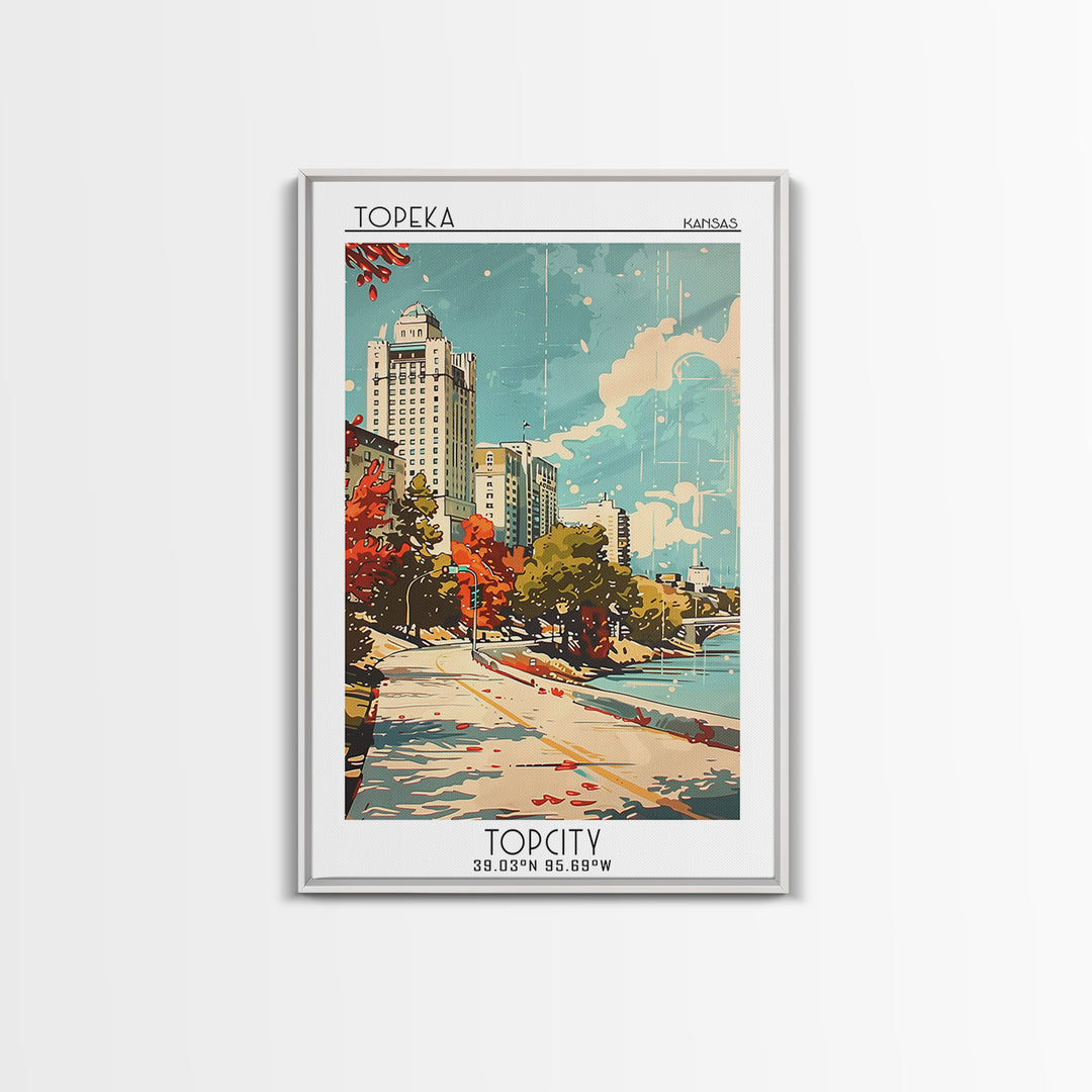 Topeka Kansas Travel Poster, Canvas Print, Vintage Travel Print, City Wall Art, Vintage City Poster, Wanderlust Gift, City Art Print