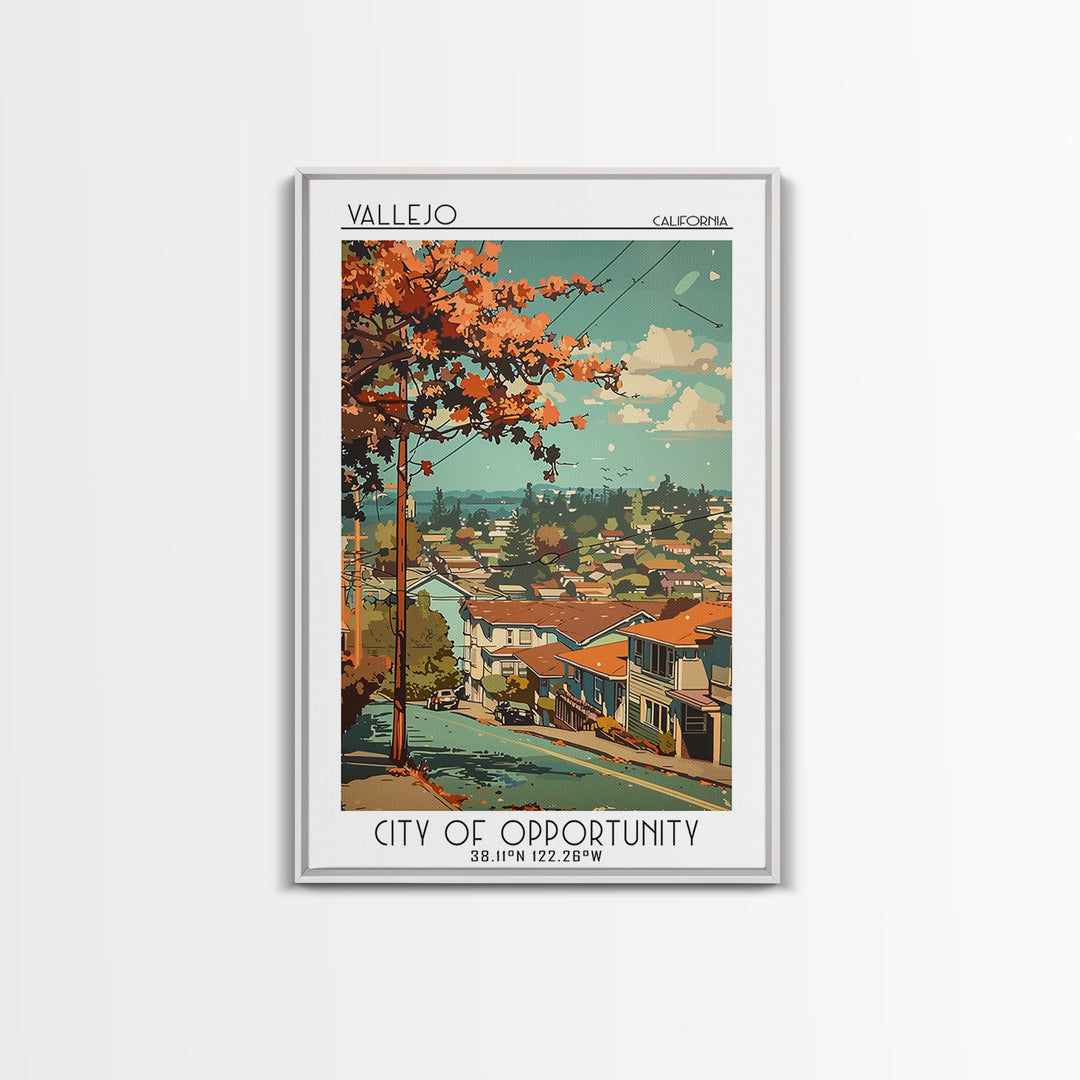 Vallejo Travel Poster, Framed Canvas Print, Travel Art Print, Modern Wall Decor, Travel Wall Decor, City Art Print, Gallery Wall Set