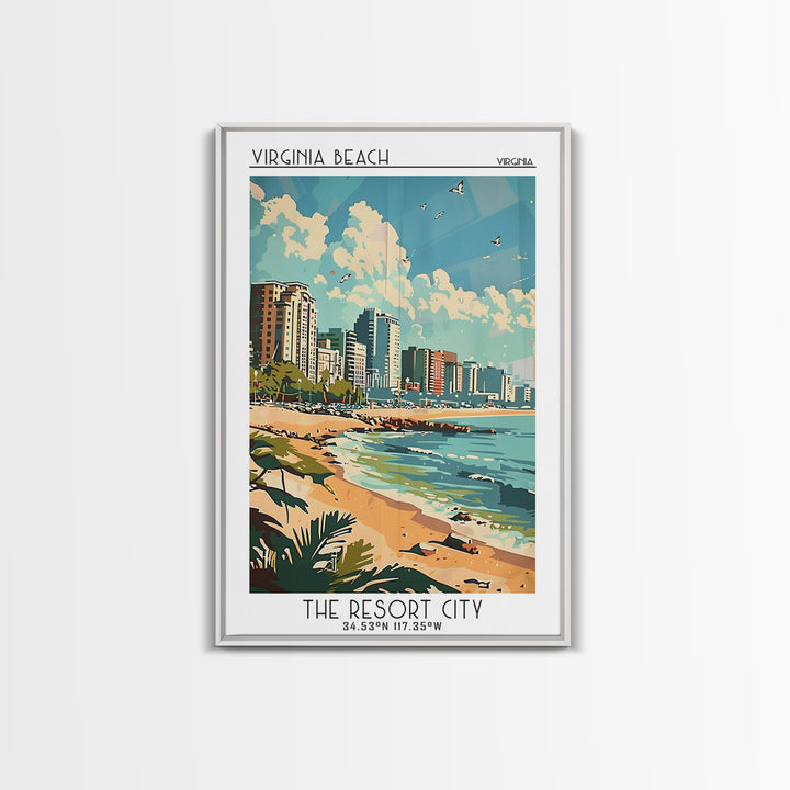 Virginia Beach Travel Poster, Framed Canvas Print, Travel Prints, Landscape Art, Wall Art, Home Decor, Travel Wall Art, Travel Print
