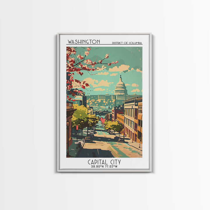 Washington District of Columbia Travel Poster, Canvas Print, City Travel Poster, Vintage City Poster, Vintage Travel, Retro Wall Art