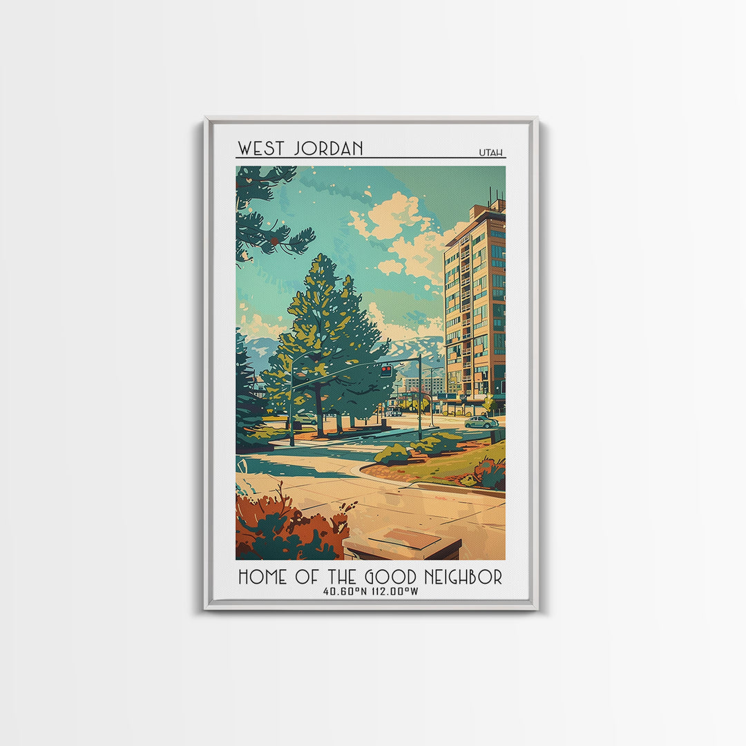 West Jordan Travel Poster, Framed Canvas Print, Poster Print, Travel Wall Art, Retro Travel Poster, Gallery Wall Set, Vintage Poster