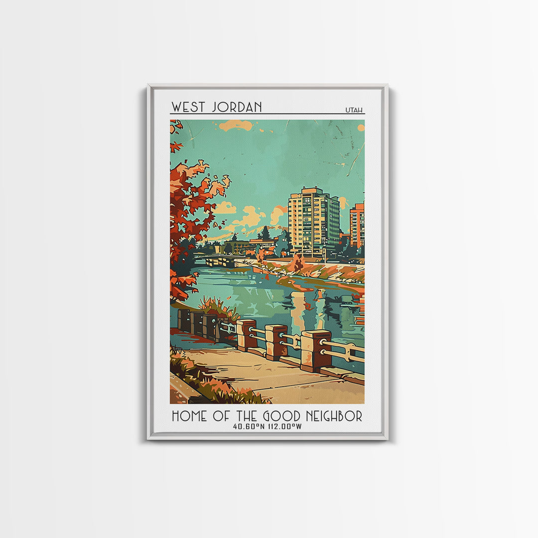 West Jordan Utah Travel Poster, Framed Canvas Print, City Art Print, Travel Wall Art, Minimalist Poster, Wall Art, Colorful Wall Art