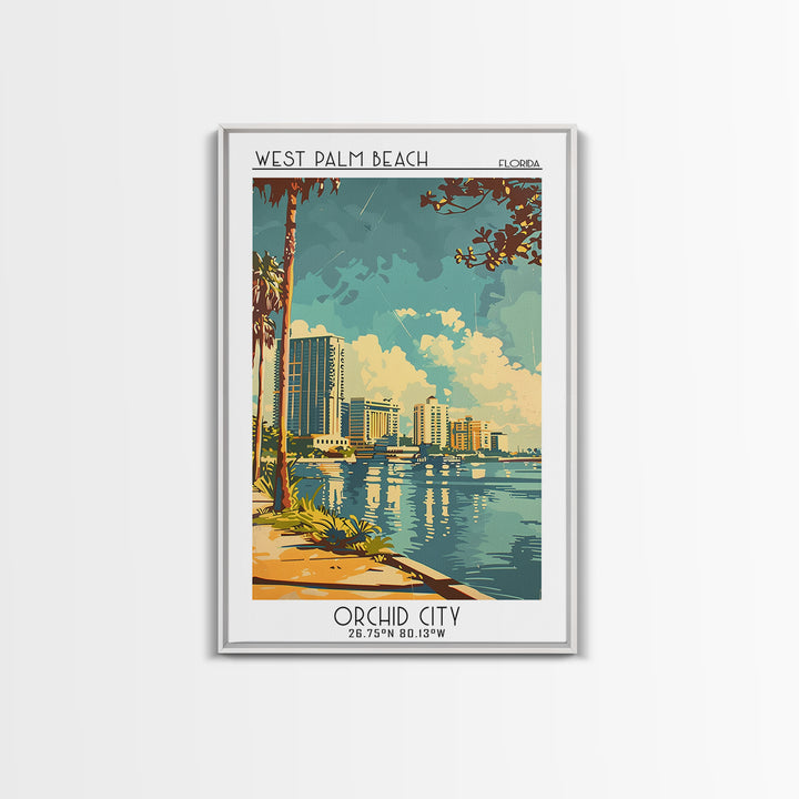 West Palm Beach Travel Poster, Framed Canvas Print, City Travel Poster, Travel Wall Decor, Landscape Art, Wall Art, Gallery Wall Set