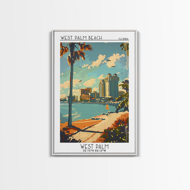 West Palm Beach Florida Travel Poster, Framed Canvas Print, City Travel Poster, Travel Wall Decor, Modern Wall Decor, Retro Wall Art