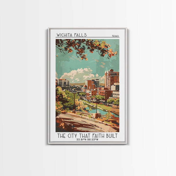 Wichita Falls Texas Travel Poster, Framed Canvas Print, City Travel Poster, Vintage City Poster, Retro Travel Print, Travel Wall Art