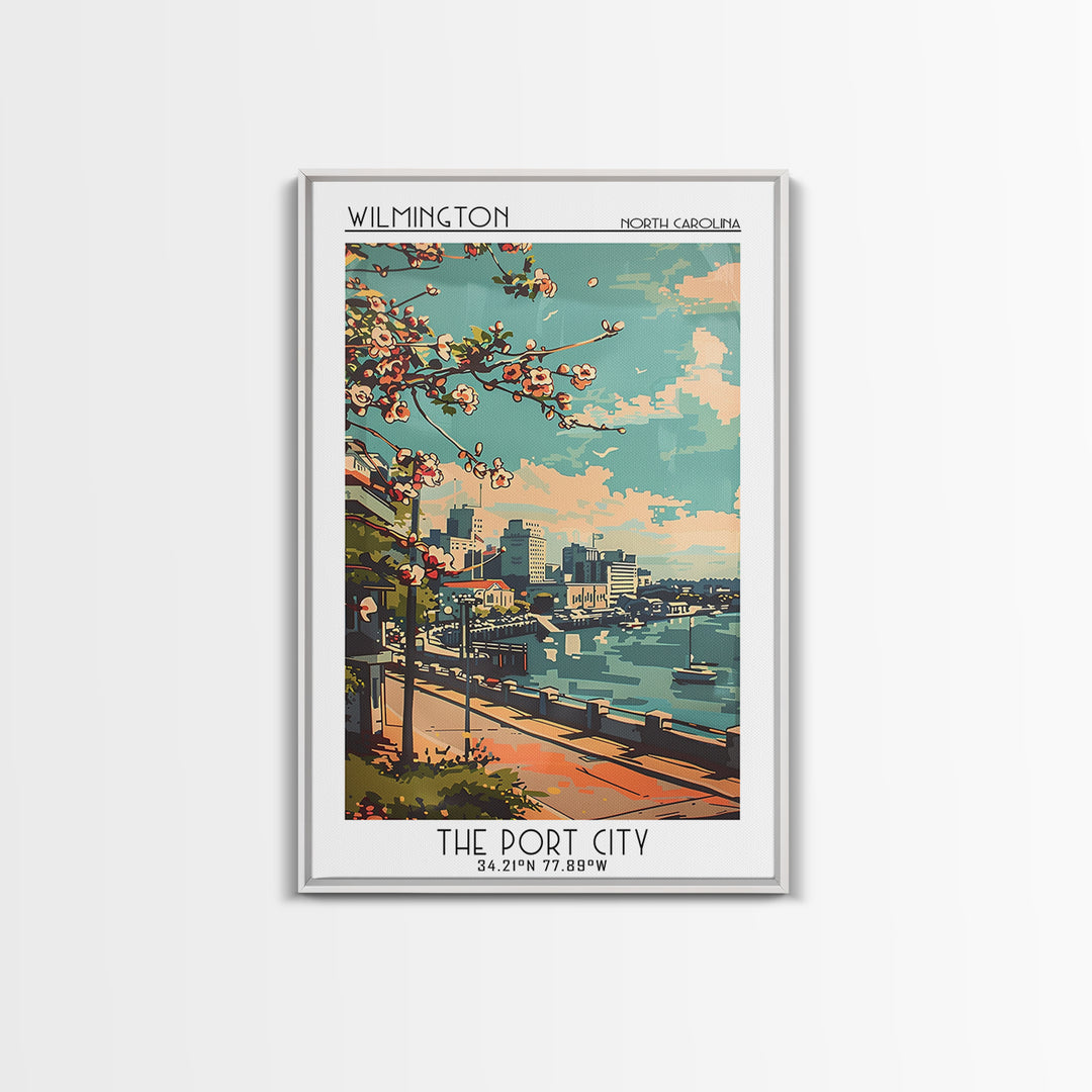 Wilmington Travel Poster, Framed Canvas Print, City Travel Poster, Travel Wall Decor, Travel Wall Art, Poster Art, City Illustration