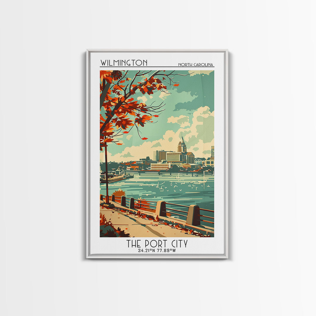 Wilmington North Carolina Travel Poster, Framed Canvas Print, Retro Wall Art, Travel Print, Vintage Travel Print, City Travel Poster