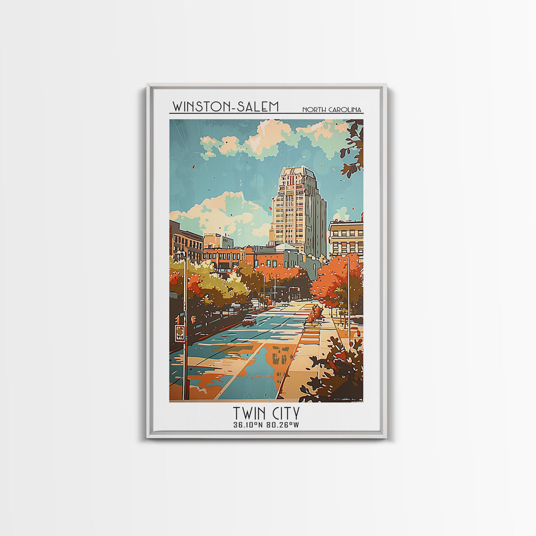 Winston-Salem North Carolina Travel Poster, Framed Canvas Print, Vintage Travel Print, City Wall Art, Gallery Wall Set, Travel Print
