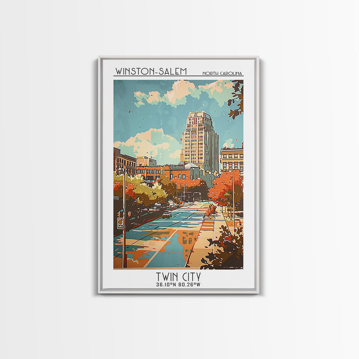 Winston-Salem North Carolina Travel Poster, Framed Canvas Print, Vintage Travel Print, City Wall Art, Gallery Wall Set, Travel Print