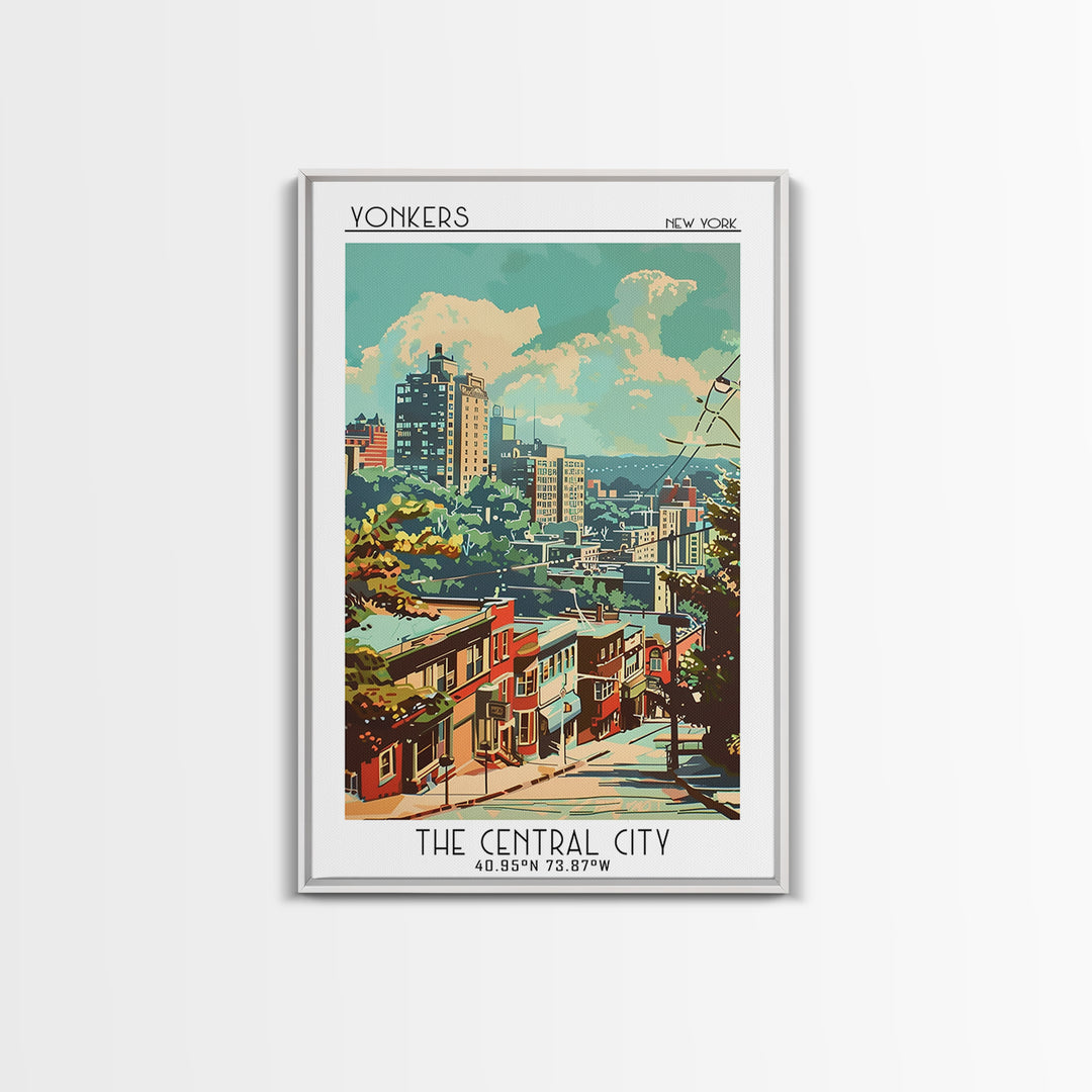 Yonkers New York Travel Poster, Framed Canvas Print, Travel Art Print, Modern Wall Decor, Wall Art, Home Decor, Mid Century Wall Art