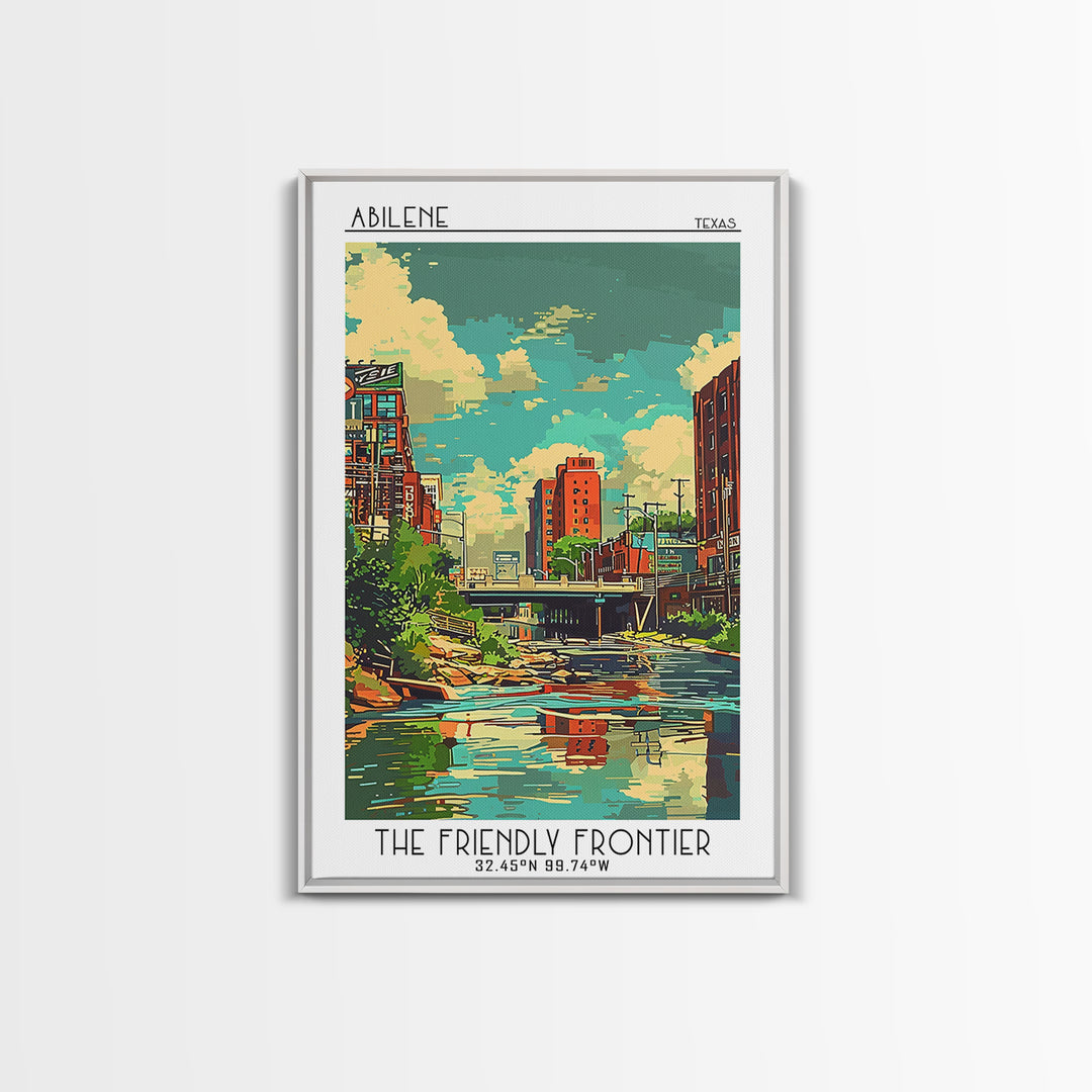Abilene Texas Travel Poster, Framed Canvas Print, Travel Prints, Landscape Art, City Illustration, Vintage City Poster, Poster Print