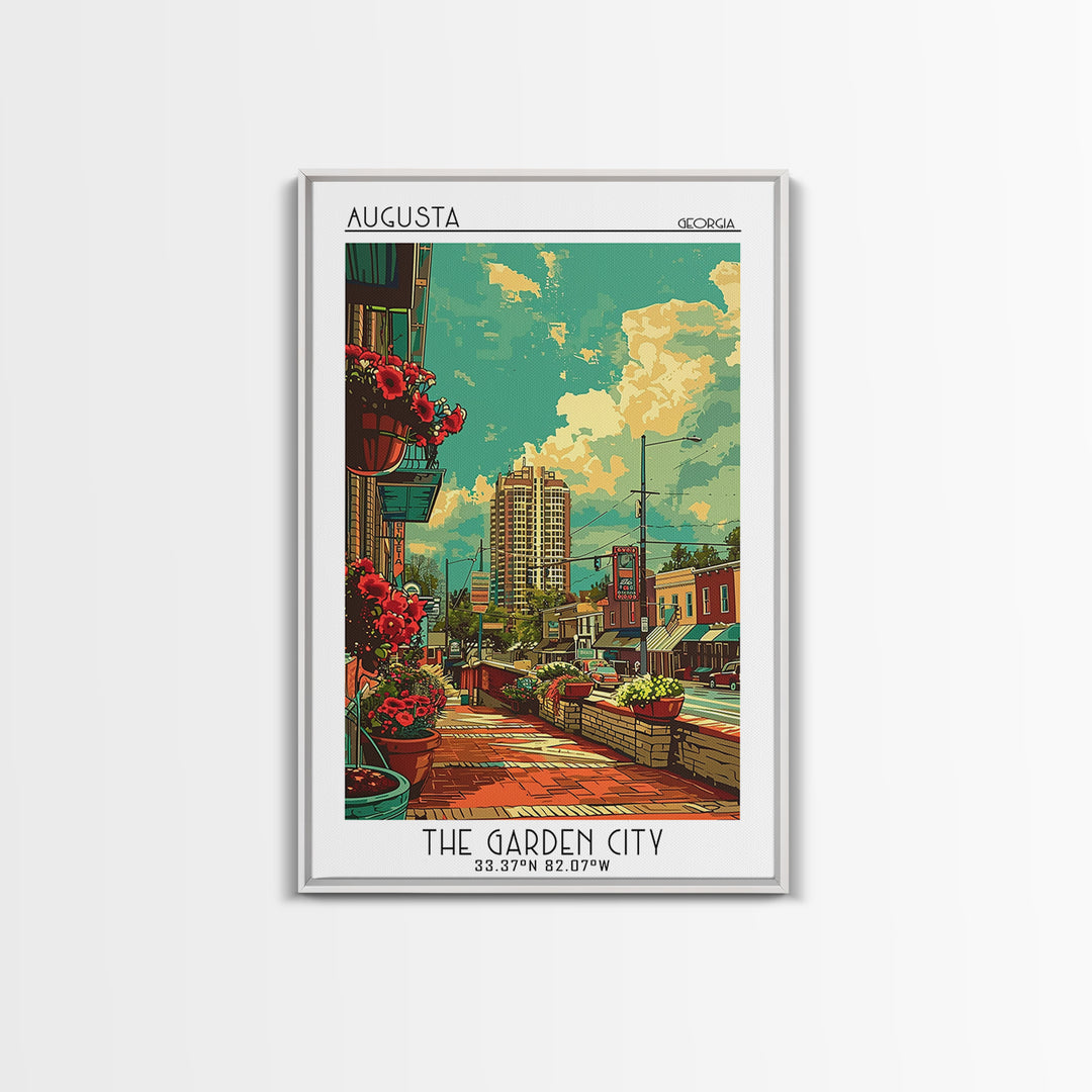 Augusta Travel Poster, Framed Canvas Print, Travel Art Print, Modern Wall Decor, Travel Print, City Illustration, City Travel Poster