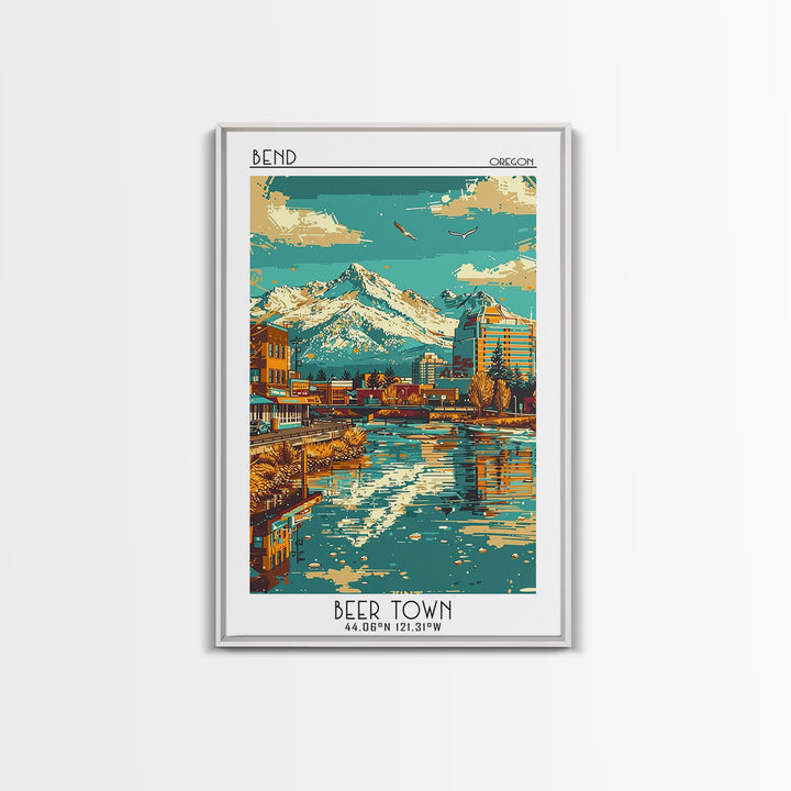 Bend Travel Poster, Framed Canvas Print, Travel Prints, Landscape Art, City Travel Poster, Vintage City Poster, Living Room Wall Art