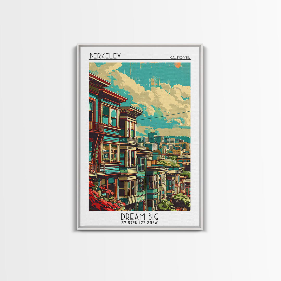Berkeley Travel Poster, Framed Canvas Print, City Travel Poster, Travel Wall Art, Travel Print, Travel Wall Decor, City Illustration