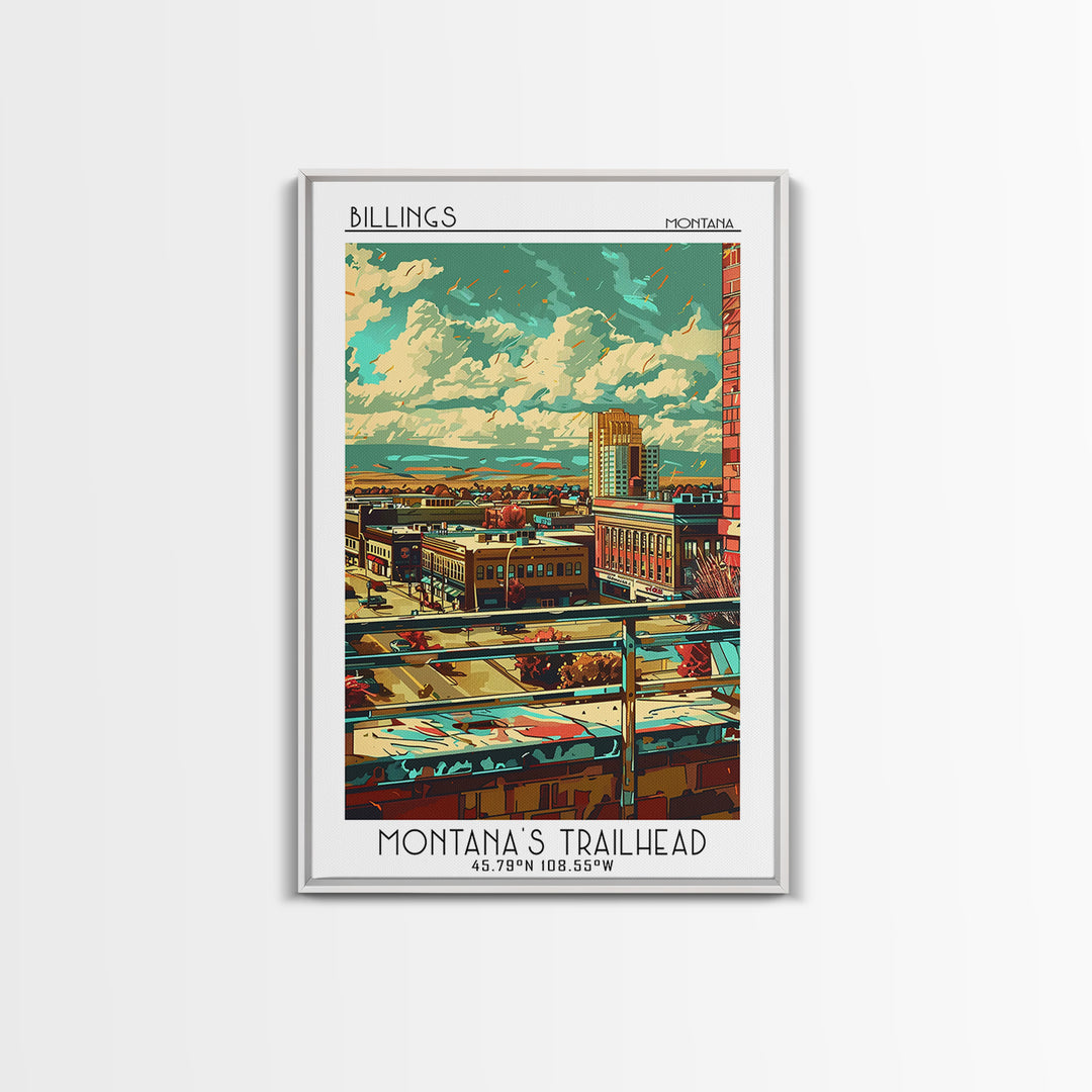 Billings Travel Poster, Framed Canvas Print, Vintage Travel Print, City Wall Art, Travel Prints, Vintage City Poster, Vintage Travel