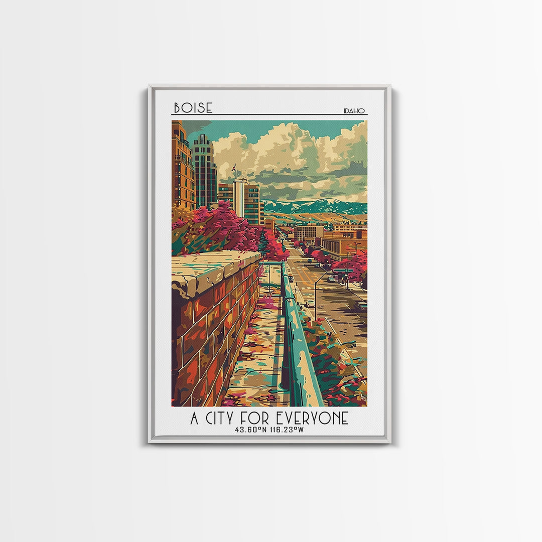 Boise Travel Poster, Framed Canvas Print, City Art Print, Travel Wall Art, Mid Century Wall Art, Vintage Poster, Vintage City Poster