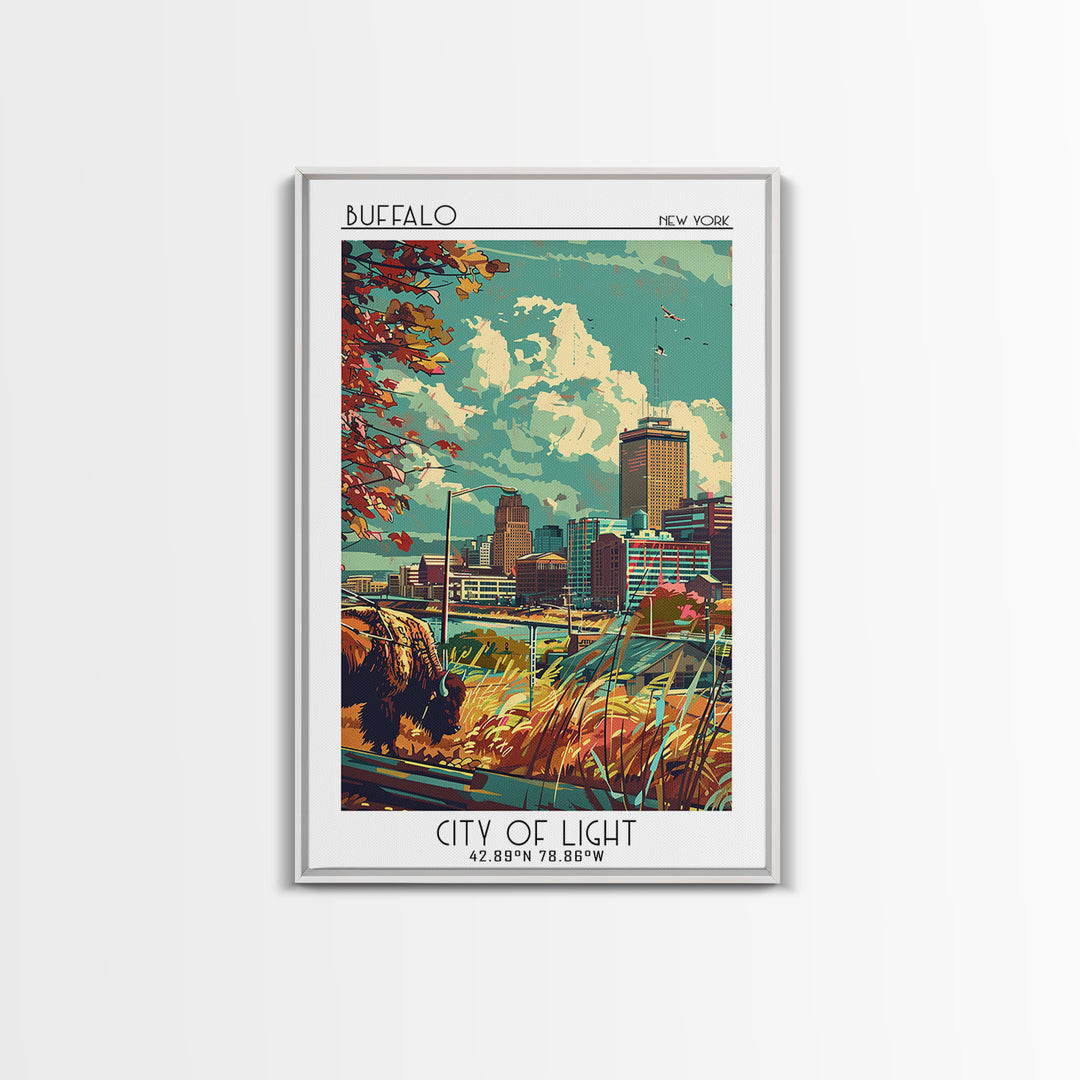 Buffalo Travel Poster, Framed Canvas Print, Travel Wall Decor, Minimalist Poster, City Art Print, Travel Wall Art, Modern Wall Decor