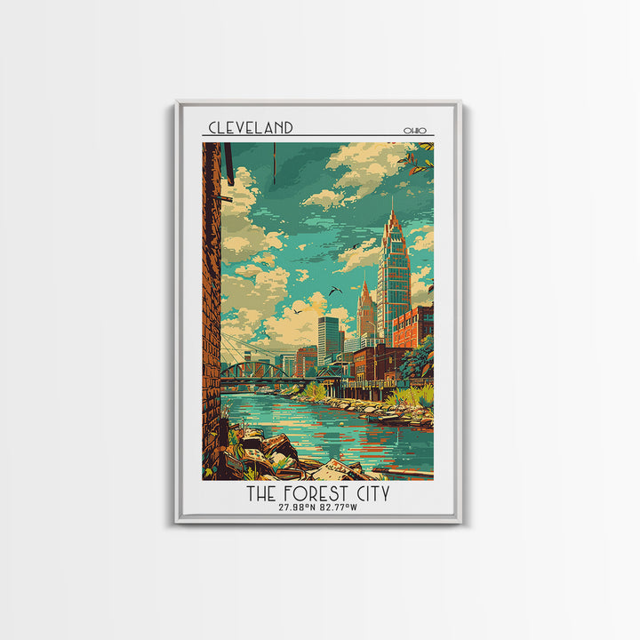 Cleveland Travel Poster, Canvas Print, Travel Art Print, Modern Wall Decor, Retro Travel Print, Travel Wall Art, Retro Travel Poster