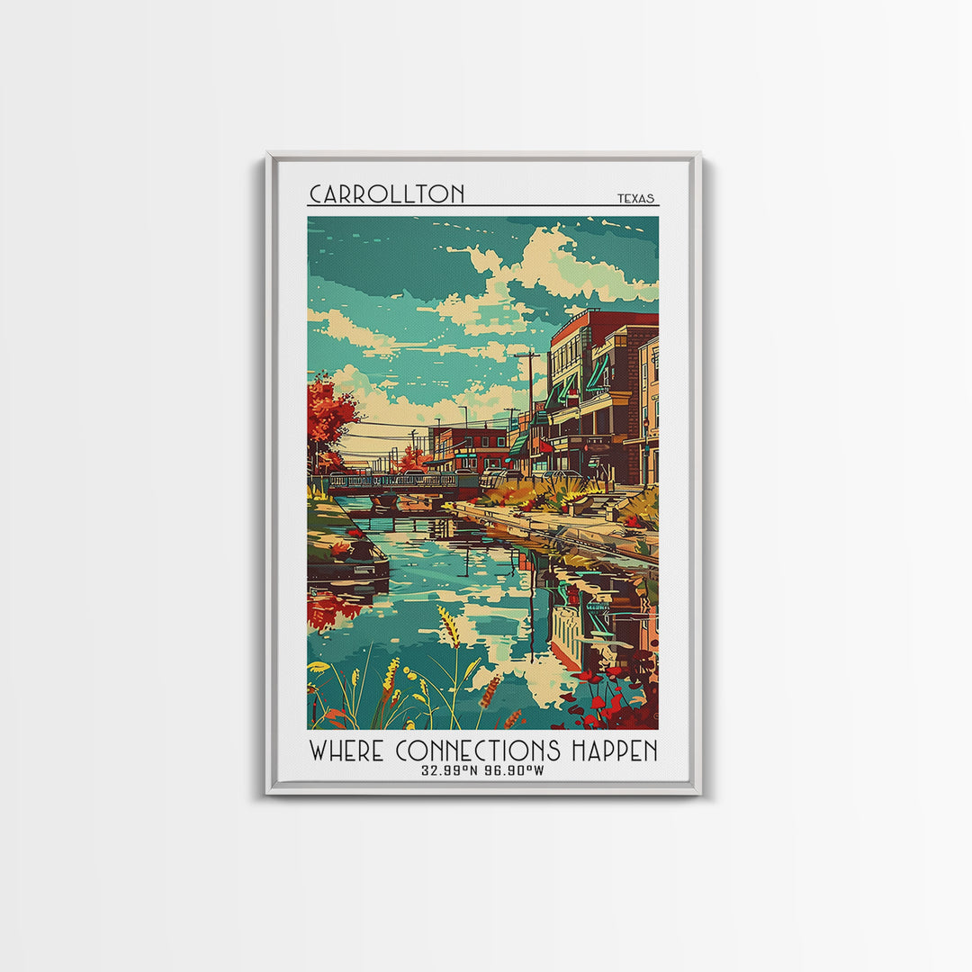 Carrollton Travel Poster, Framed Canvas Print, Poster Print, Travel Wall Art, Retro Travel Poster, City Illustration, Retro Wall Art