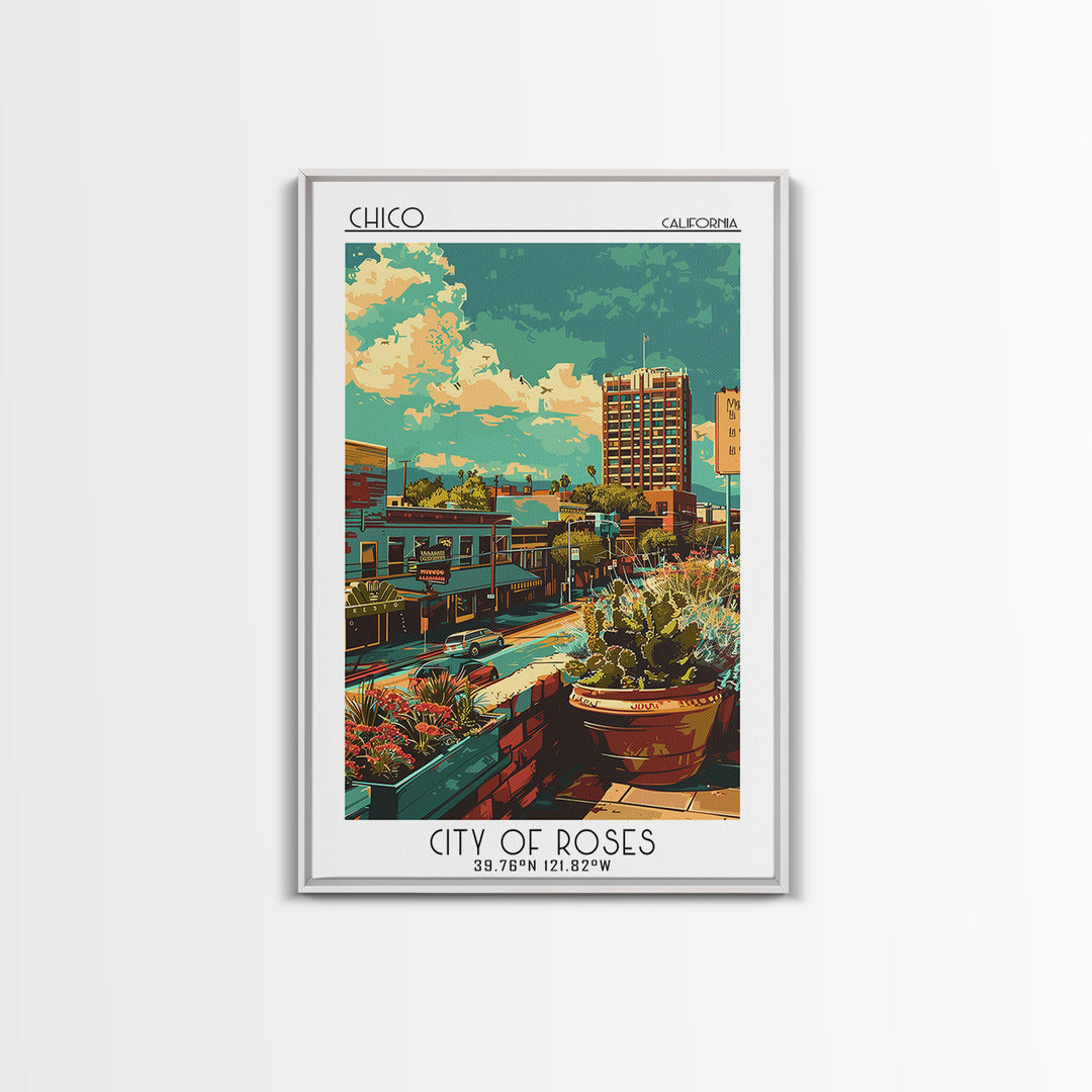 Chico Travel Poster, Framed Canvas Print, City Art Print, Travel Wall Art, Minimalist Poster, Mid Century Wall Art, Gallery Wall Set