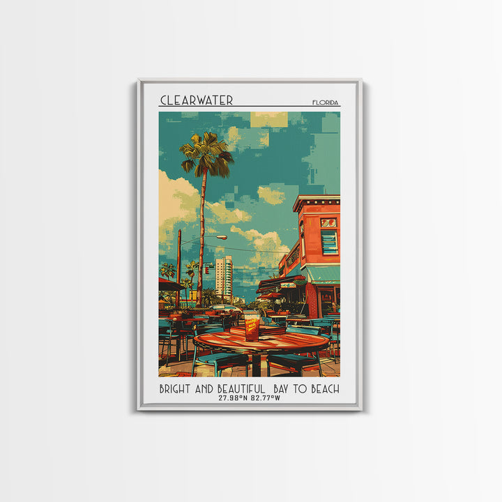 Clearwater Travel Poster, Framed Canvas Print, Travel Prints, Landscape Art, City Art Print, Minimalist Poster, Watercolor Cityscape