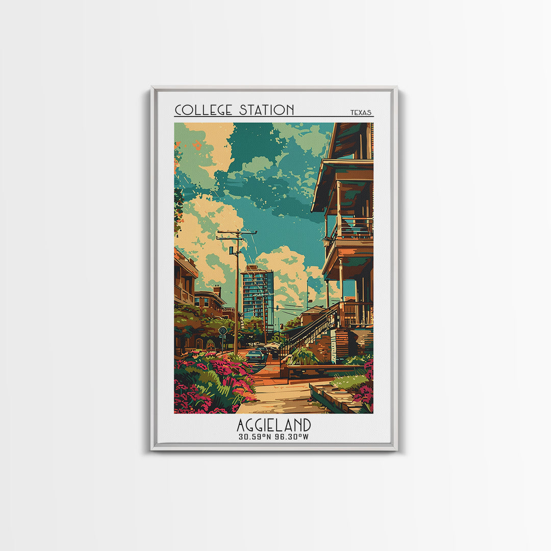 College Station Travel Poster, Framed Canvas Print, City Travel Poster, Travel Wall Art, Travel Print, Landscape Art, Travel Posters