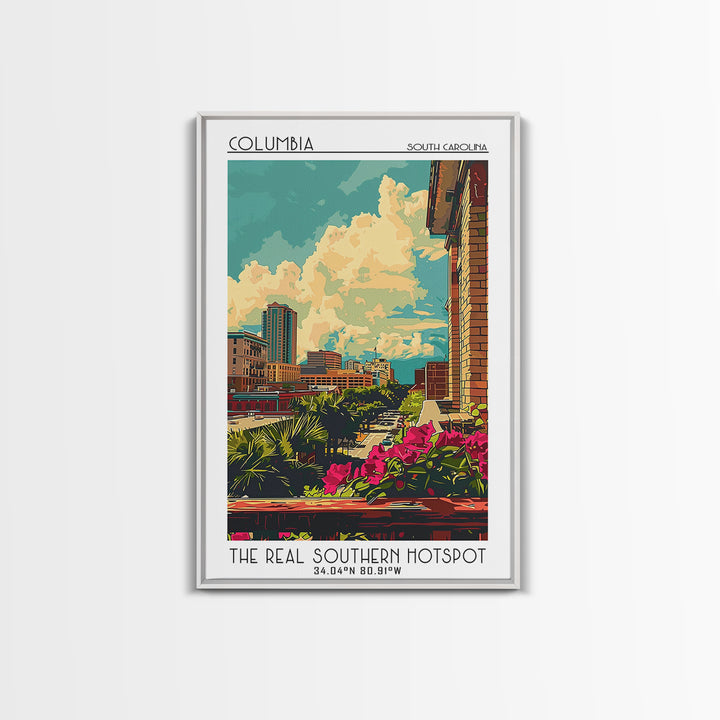 Columbia South Carolina Travel Poster, Canvas Print, Retro Travel Poster, City Wall Art, Poster Art, Travel Decor, City Illustration