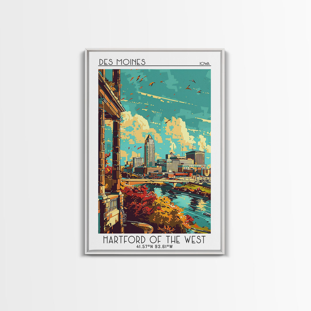 Des Moines Travel Poster, Canvas Print, City Art Print, Travel Wall Art, Travel Prints, Gallery Wall Set, Travel Decor, Travel Print