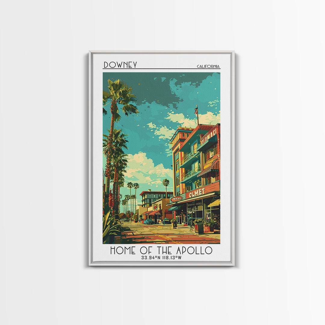 Downey Travel Poster, Framed Canvas Print, City Art Print, Travel Wall Art, Vintage Posters, Retro Travel Print, Retro Travel Poster