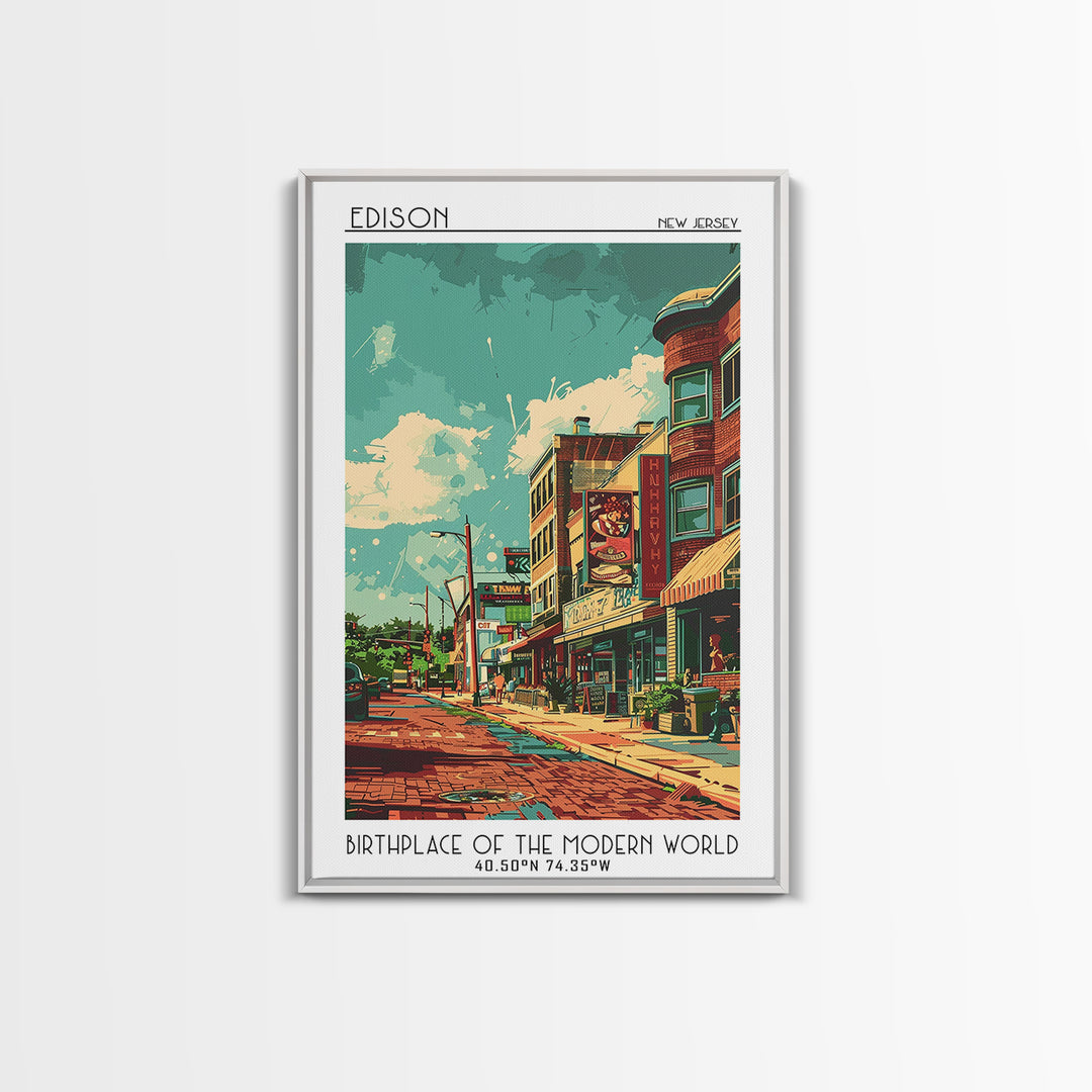 Edison Travel Poster, Canvas Print, Travel Wall Art, City Wall Art, Home Decor, Travel Wall Decor, Fine Art Print, City Illustration