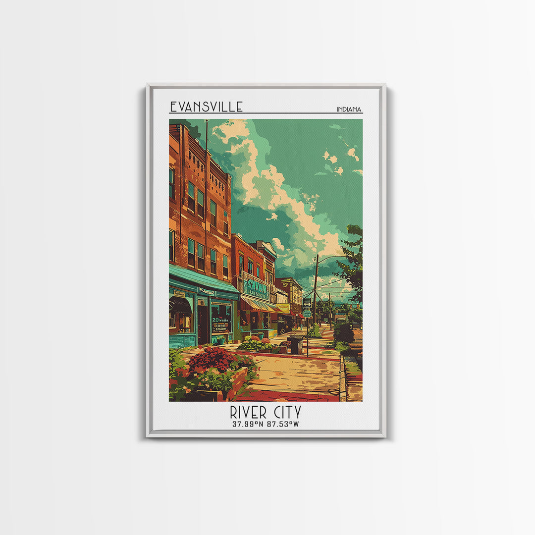 Evansville Travel Poster, Framed Canvas Print, Vintage Travel Print, City Wall Art, Travel Print, Vintage Posters, City Illustration