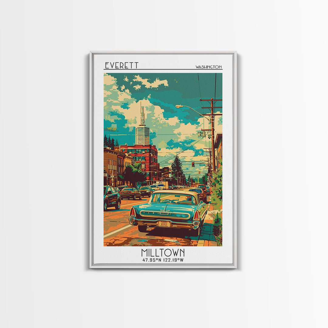 Everett Travel Poster, Framed Canvas Print, Travel Wall Art, City Wall Art, City Travel Poster, Vintage Travel Print, Vintage Travel