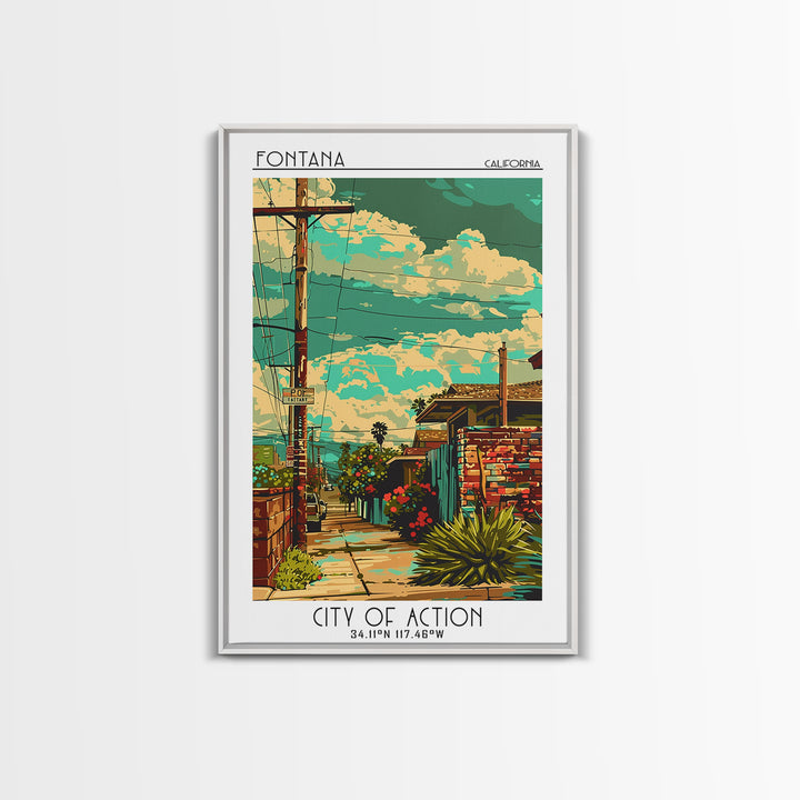 Fontana Travel Poster, Framed Canvas Print, Travel Wall Art, City Wall Art, Travel Print, Poster Print, Travel Decor, Retro Wall Art