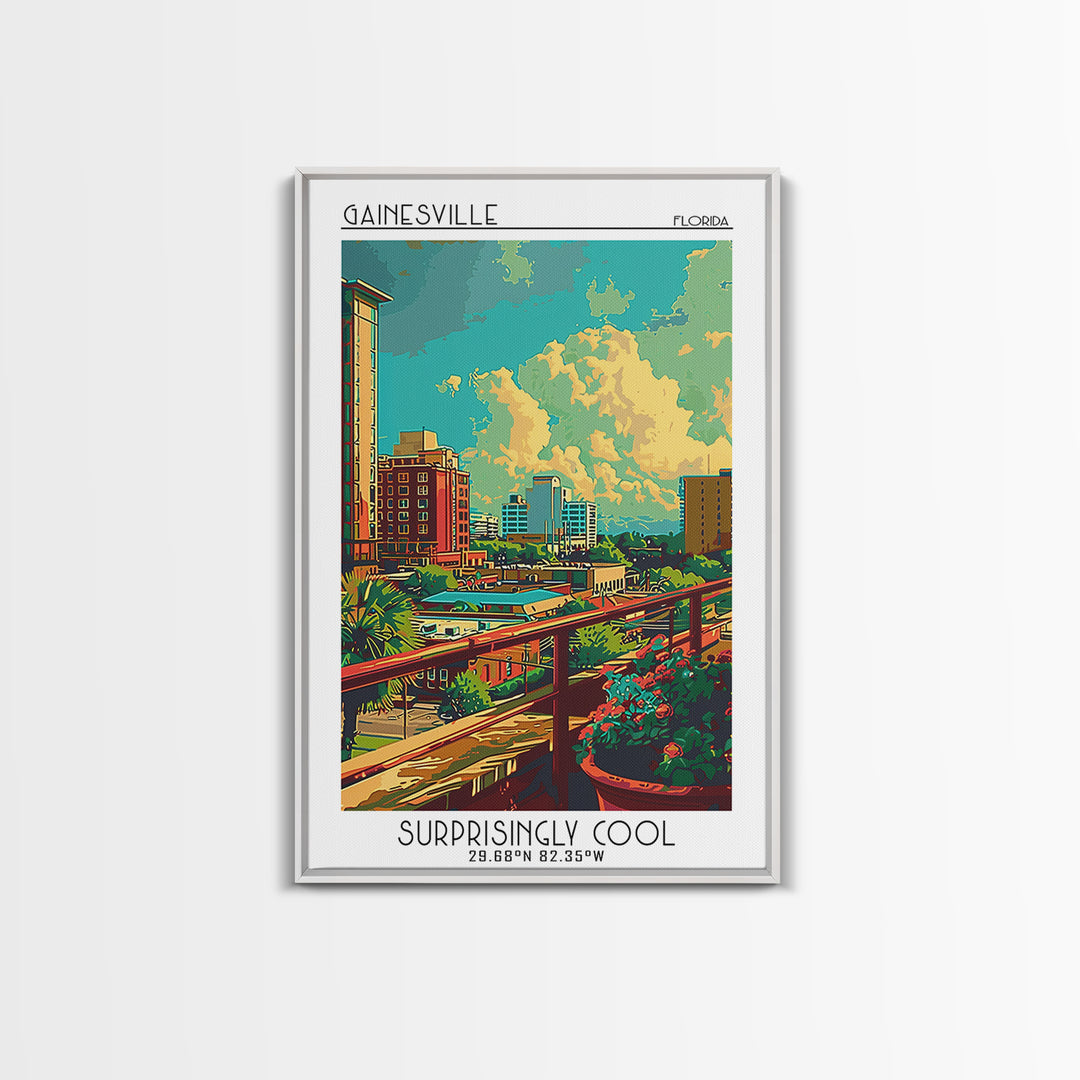 Gainesville Travel Poster, Canvas Print, Retro Wall Art, Travel Print, City Wall Art, City Illustration, Travel Decor, Landscape Art