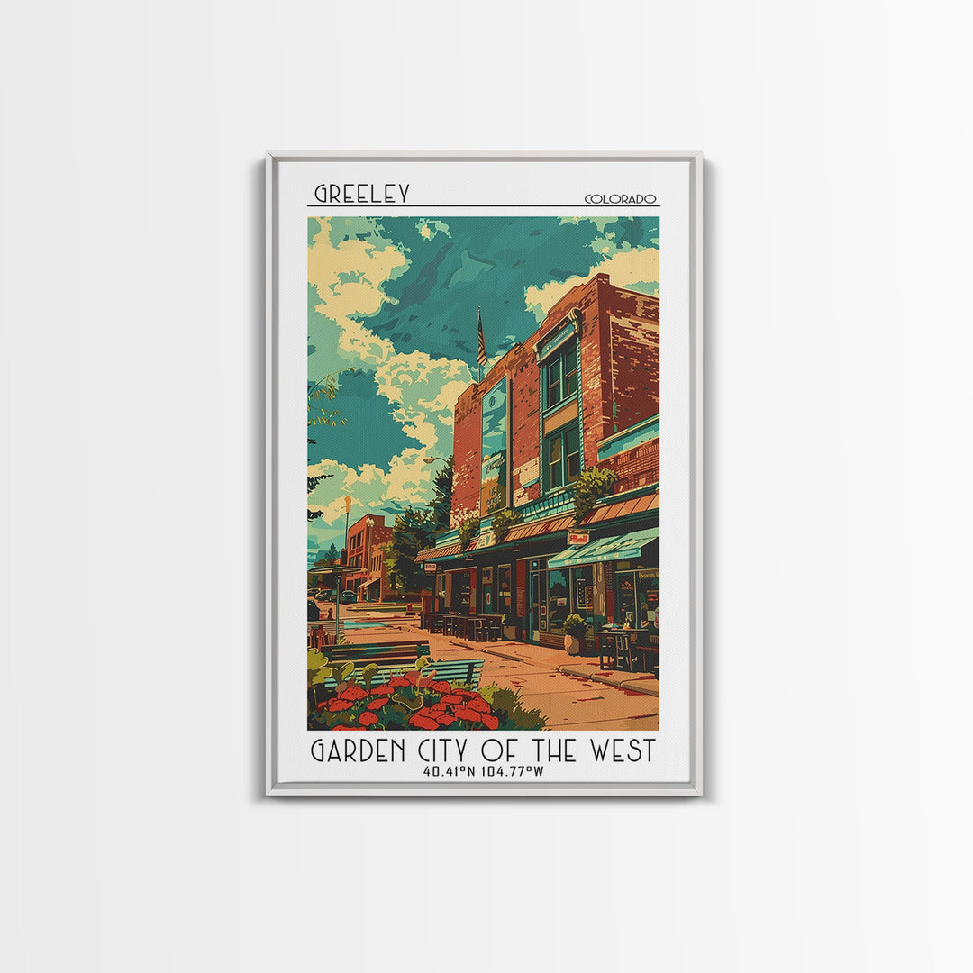Greeley Travel Poster, Framed Canvas Print, Travel Wall Art, City Wall Art, Living Room Wall Art, Retro Travel Print, Vintage Poster
