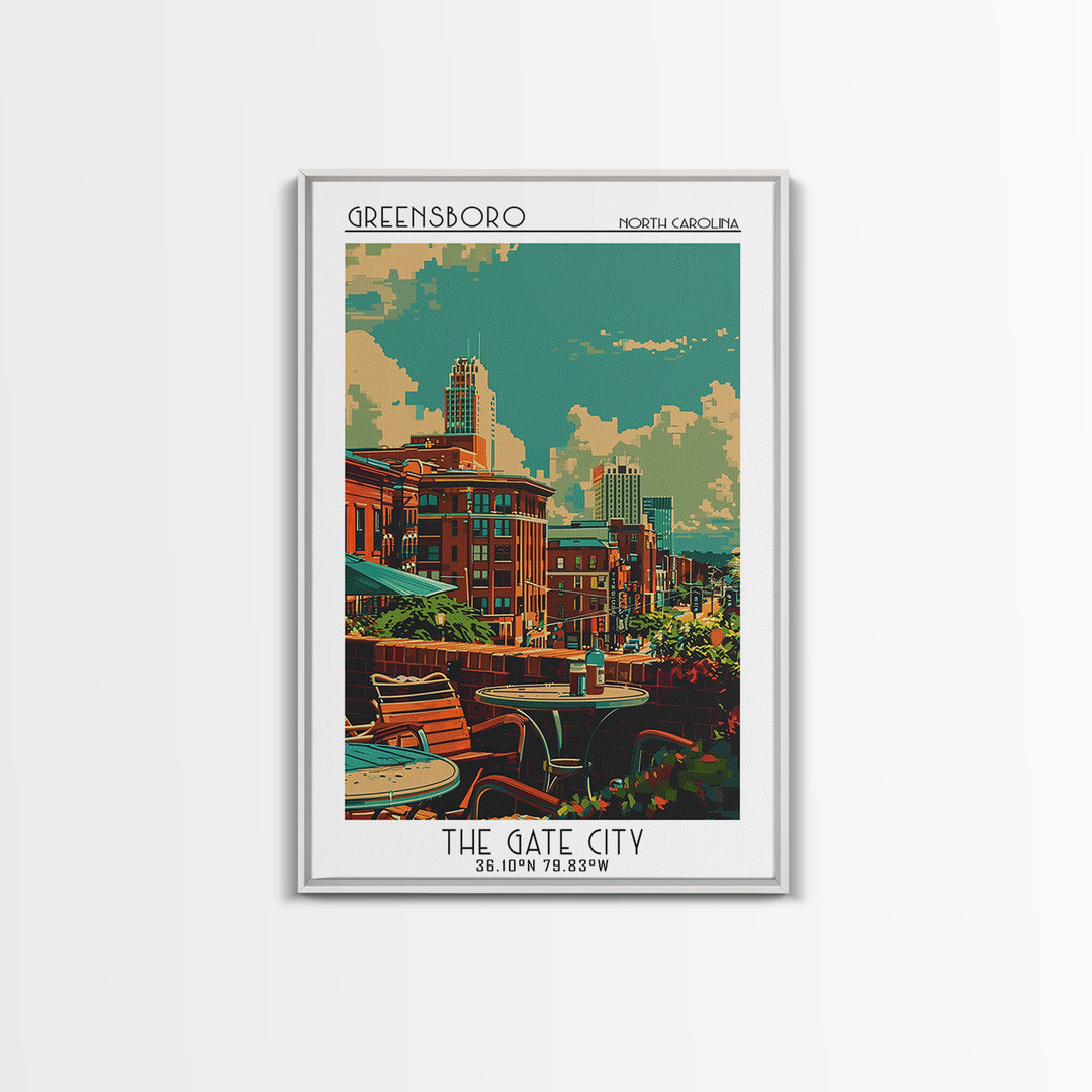Greensboro Travel Poster, Framed Canvas Print, Retro Wall Art, Travel Print, Landscape Art, Poster Art, Wall Art, Retro Travel Print