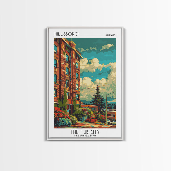 Hillsboro Travel Poster, Framed Canvas Print, City Travel Poster, Vintage City Poster, Wanderlust Gift, Travel Print, City Art Print