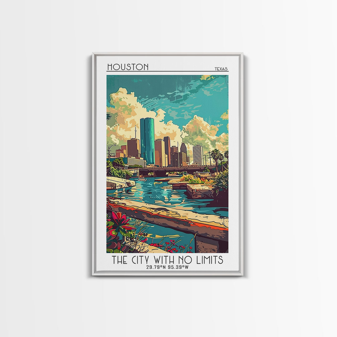 Houston Travel Poster, Canvas Print, City Travel Poster, Travel Wall Art, Art Print, Travel Print, Retro Travel Print, Landscape Art