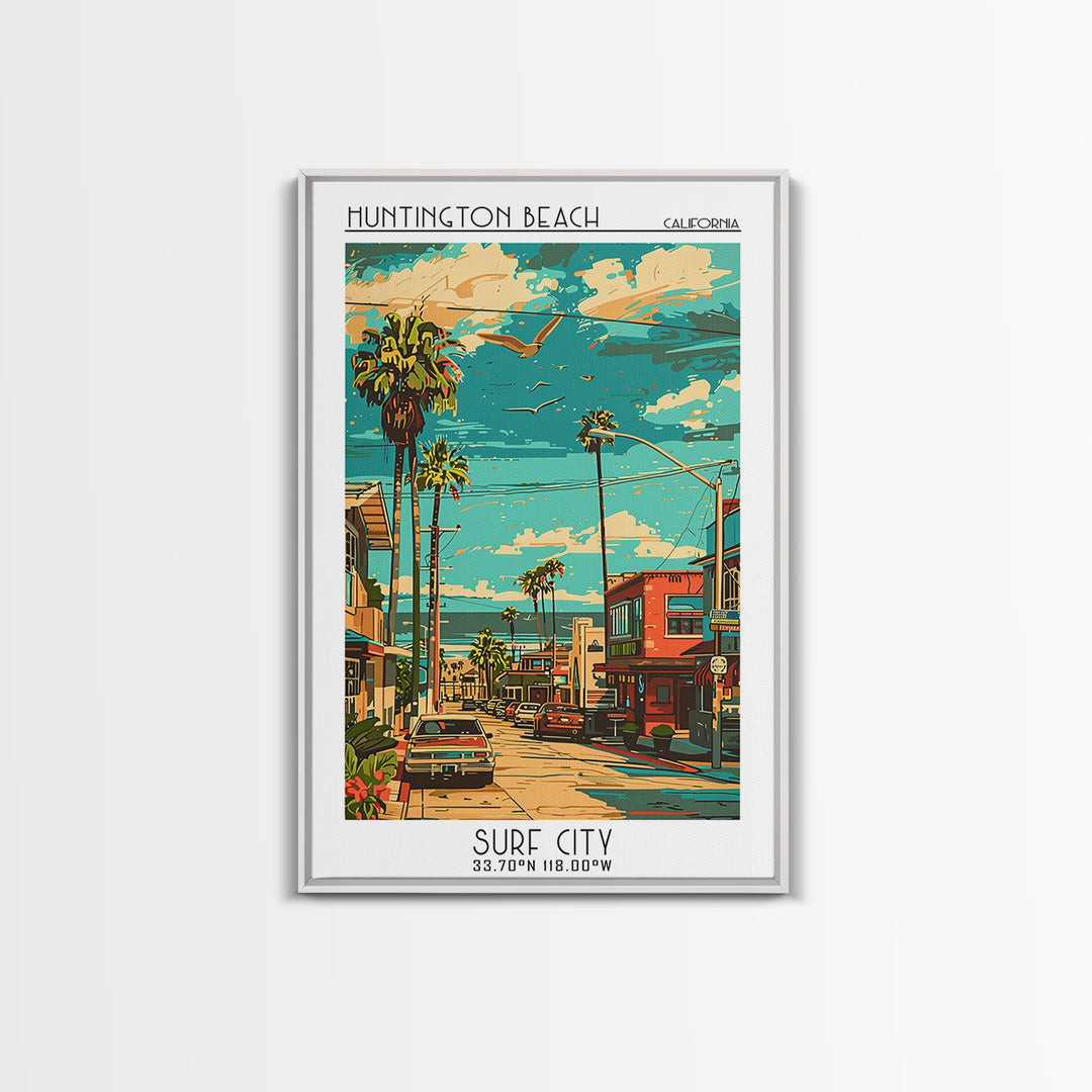 Huntington Beach Travel Poster, Canvas Print, City Travel Poster, Travel Wall Art, Travel Art Print, Home Office Decor, Poster Print