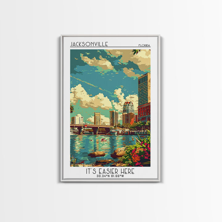 Jacksonville Travel Poster, Canvas Print, Poster Print, Travel Wall Art, Travel Decor, Travel Prints, Watercolor Cityscape, Wall Art