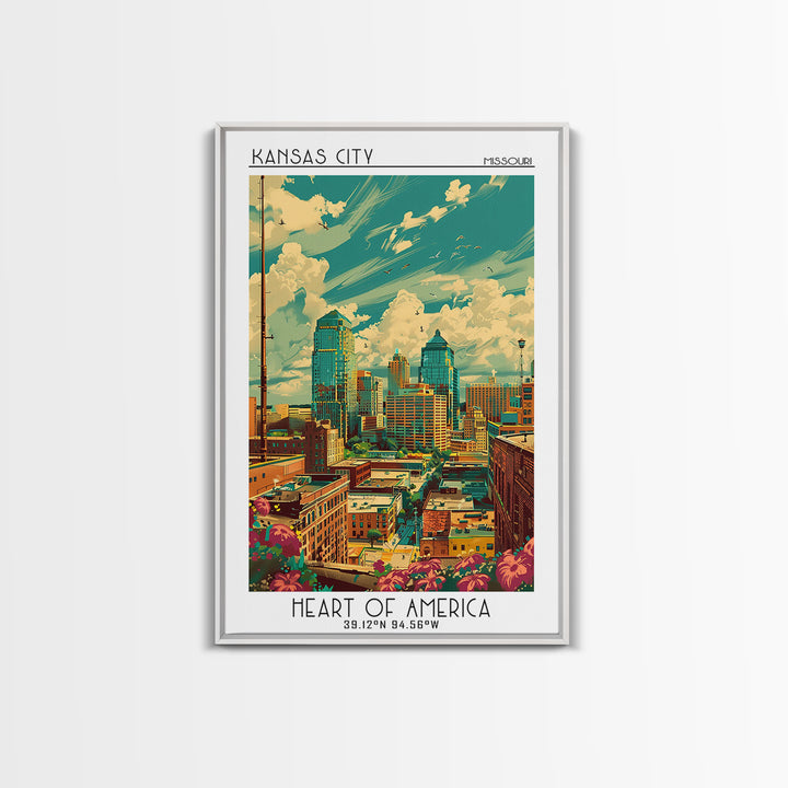 Kansas City Missouri Travel Poster, Canvas Print, City Art Print, Travel Wall Art, Landscape Art, Vintage Travel, City Travel Poster